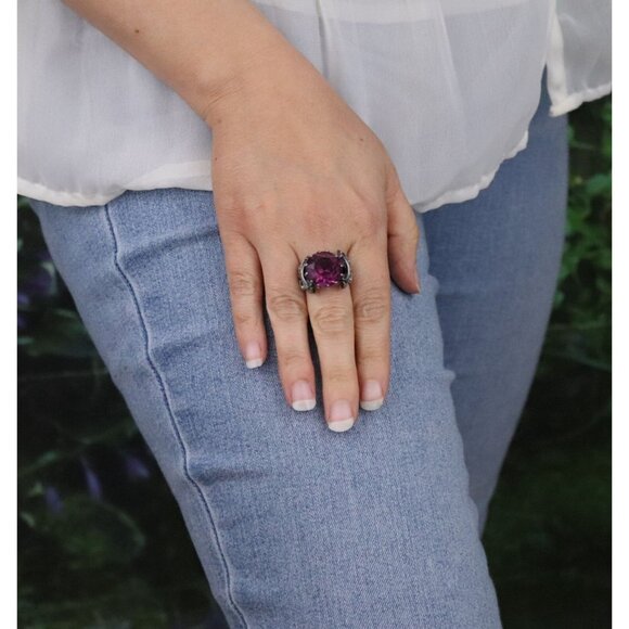 Sterling Silver Vintage Purple Cubic Zirconia Bow on Sides Ring Size 7 1/2 Adjus - Picture 4 of 9